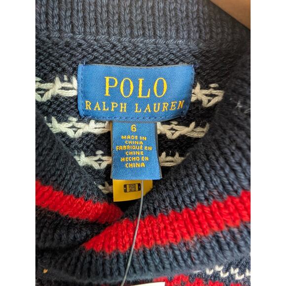 Polo Ralph Lauren Sweater Boys Size 6 Navy Reindeer Long Sleeve Shawl Collar NWT - Picture 3 of 5